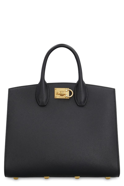 Ferragamo The Studio Leather Handbag In Black