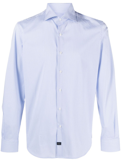Fay Blue Cotton Shirt In Quadretti