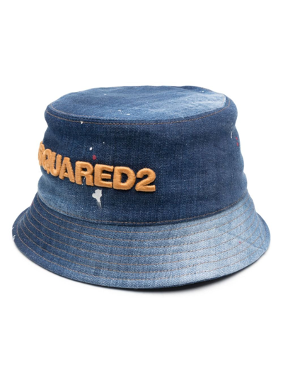 Dsquared2 Logo-embroidered Denim Bucket Hat In Blau