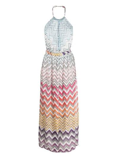 Missoni Zigzag-pattern Halterneck Dress In Weiss