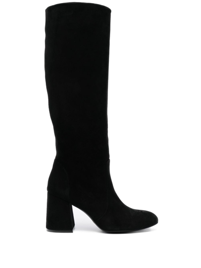 Comme Des Garçons 85mm Flareblock Suede Ankle Boots In Black Natural