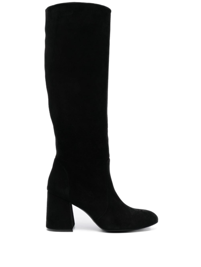 Stuart Weitzman 85mm Flareblock Suede Ankle Boots In Black