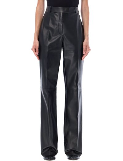 Ferragamo Nappa Leather Straight-leg Pants In Black