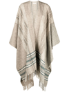JOHNSTONS OF ELGIN BEIGE DONEGAL CHECKED FRINGED WOOL CAPE,TB000632AW2320001215
