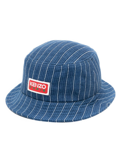 KENZO BLUE LOGO PATCH BUCKET HAT,FD65AC5046F220139957
