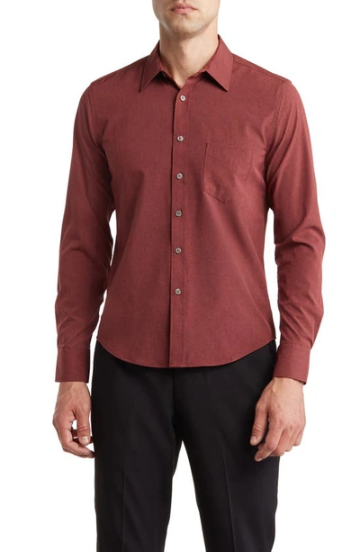 Tom Baine Men's Slim Fit Performance Long Sleeve Solid Button Down Dress Shirt In Burgundy