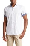 Tom Baine Slim Fit Short Sleeve Performance Stretch Button-up Shirt In White