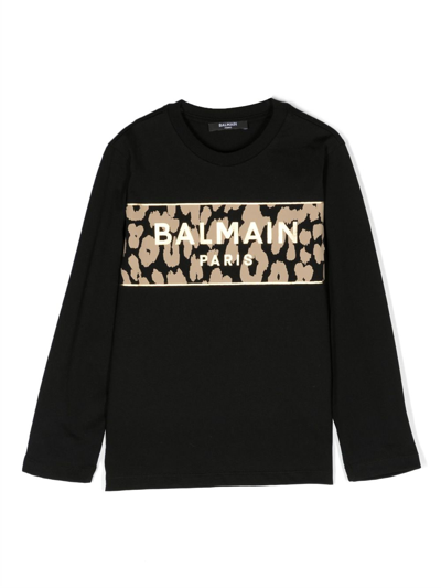 Balmain Kids' Logo-print Cotton Sweatshirt In Black