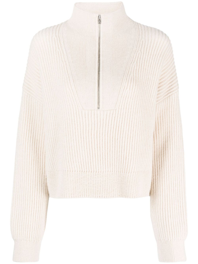 Closed Cropped Ribbed Half-zip Jumper In White
