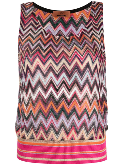 Missoni Zigzag-patterned Sleeveless Woven Top In Pink
