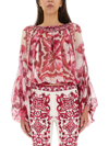 Dolce & Gabbana Chiffon Top In Majolica Print In Purple