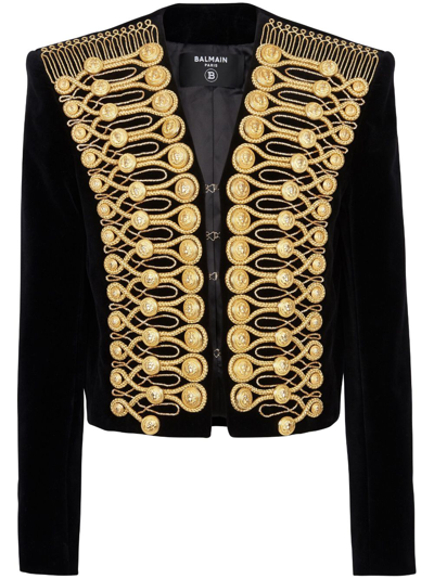 Balmain Fully-embroidered Velvet Jacket In Black