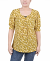 Ny Collection Petite Printed Balloon Sleeve Top In Yellow Black Floral