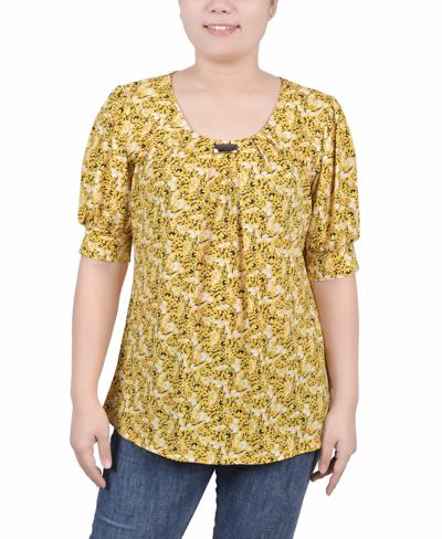 Ny Collection Petite Printed Balloon Sleeve Top In Yellow Black Floral