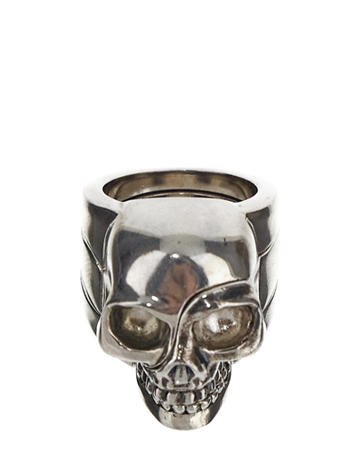 Alexander Mcqueen Skull Engraved Ring In Silver