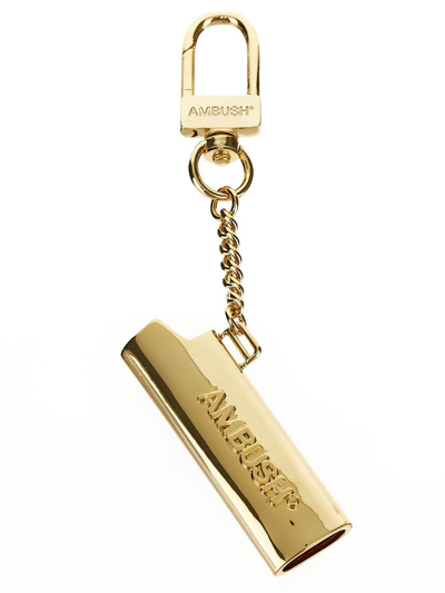 Ambush Debossed-logo Lighter Case Key Chain In Gold