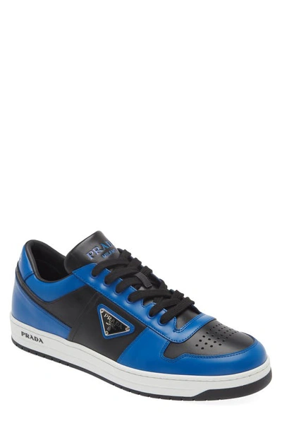 Prada Downtown Logo Low Top Sneaker In Black Blue