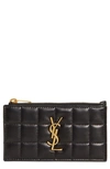 Saint Laurent Gaby Quilted Zip Leather Card Case In Noir