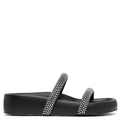 Gianvito Rossi Black Leather Crystal Double Strap Sandals