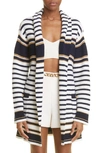 Valentino Stripped Knitted Cardi-coat In Avorio/ Navy/ Oro