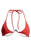 Mugler Logo Underwire Halter Bikini Top In Dark Red