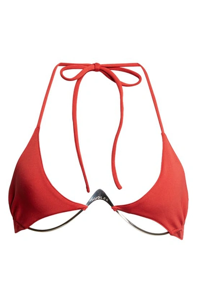 Mugler Logo Underwire Halter Bikini Top In Dark Red