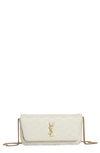 Saint Laurent Gaby Phone Holder Ysl Crossbody Bag In Quilted Smooth Leather In Blanc Vintage