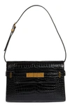 Saint Laurent Manhattan Small Croc-effect Patent-leather Shoulder Bag In Noir