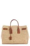 Saint Laurent Medium Sac De Jour Raffia Top Handle Bag In Naturel/ Brick