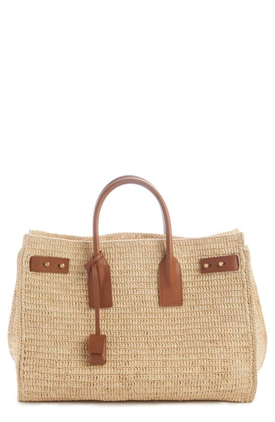Saint Laurent Medium Sac De Jour Raffia Top Handle Bag In Beige Brick