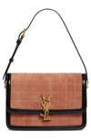 Saint Laurent Medium Solferino Suede Shoulder Bag In Peach Flower/ Noir