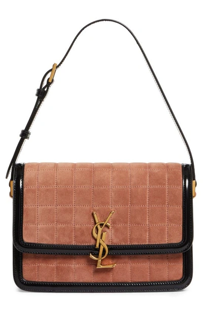 Saint Laurent Medium Solferino Suede Shoulder Bag In 6880 Peach Flower