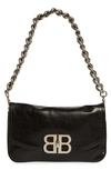 Balenciaga Bb Soft Flap Leather Shoulder Bag In Black
