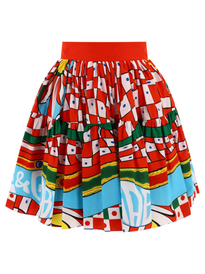 Dolce & Gabbana Carretto Print Cotton Poplin Mini Skirt In Red