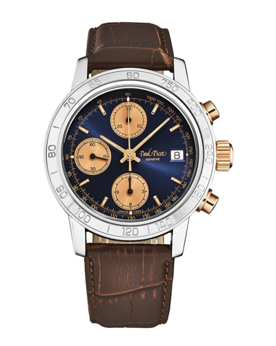 Paul Picot Chronosport Mens Chronograph Automatic Watch P7033.20.354 In Blue / Brown / Gold Tone / Rose / Rose Gold Tone