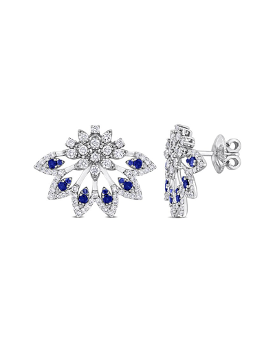 Rina Limor 14k 1.65 Ct. Tw. Diamond & Blue Sapphire Floral Earrings