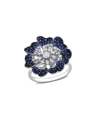 Rina Limor 14k 1.85 Ct. Tw. Diamond & Blue Sapphire Floral Ring