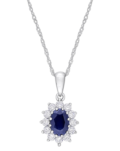 Rina Limor 14k 1.36 Ct. Tw. Diamond & Blue Sapphire Halo Pendant