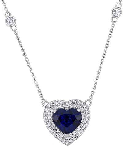 Rina Limor 14k 3.44 Ct. Tw. Diamond & Blue Sapphire Heart Halo Necklace