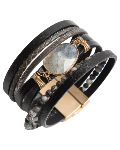 Saachi Matte Gold Gemstone Hollis Bracelet In Black