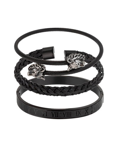 Eye Candy La Premium Collection Titanium Leo 3pc Stretch Bracelet Set In Black