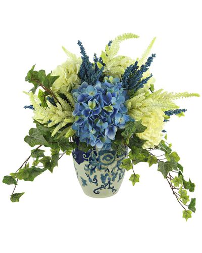 Creative Displays Blue & White Hydrangea & Ivy Centerpiece In Ceramic Vase