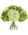 Creative Displays Green & White Hydrangea Florals Arranged In Glass Vase In Green