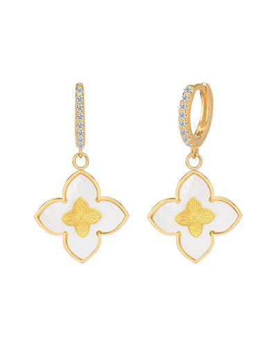 Gabi Rielle 14k Over Silver Pearl Cz Clover Drop Earrings