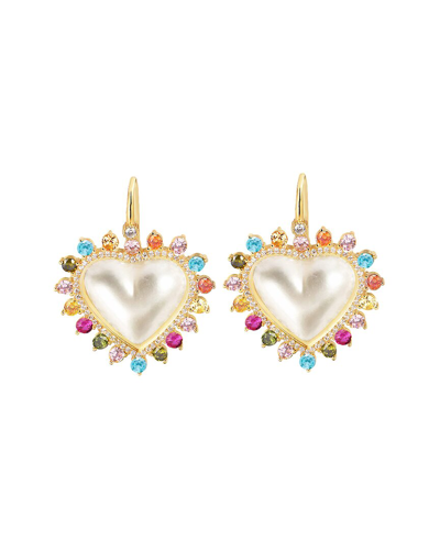 Gabi Rielle 14k Over Silver Pearl Cz Sweet Heart Earrings