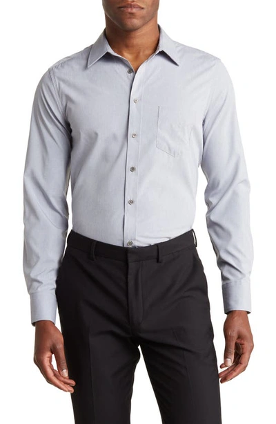 Tom Baine Solid Performance Long Sleeve Button-up Shirt In Silver