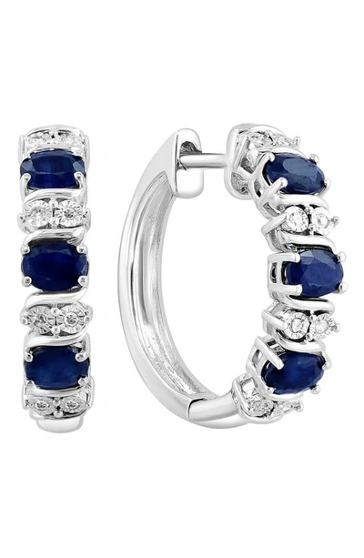 Effy Sterling Silver Sapphire & Diamond Hoop Earrings In Blue