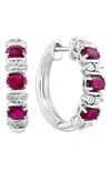 Effy Sterling Silver Sapphire & Diamond Hoop Earrings In Red