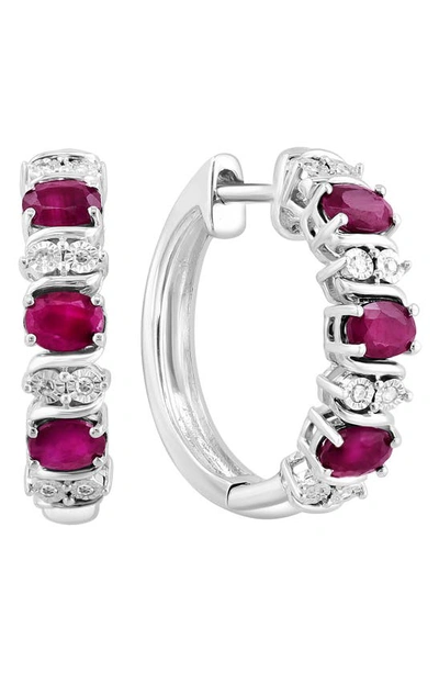 Effy Sterling Silver Sapphire & Diamond Hoop Earrings In Red