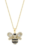 Effy 14k Yellow Gold White & Black Diamond Bee Pendant Necklace In Yellow